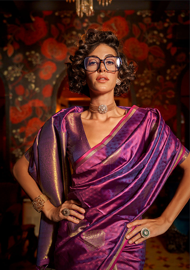Purple Handloom Silk Weaving Trendy Saree