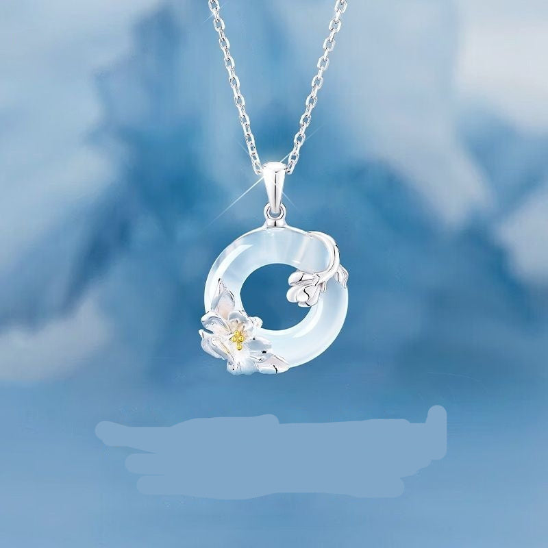 S925 Sterling Silver Camellia Peace-Button Necklace for Women
