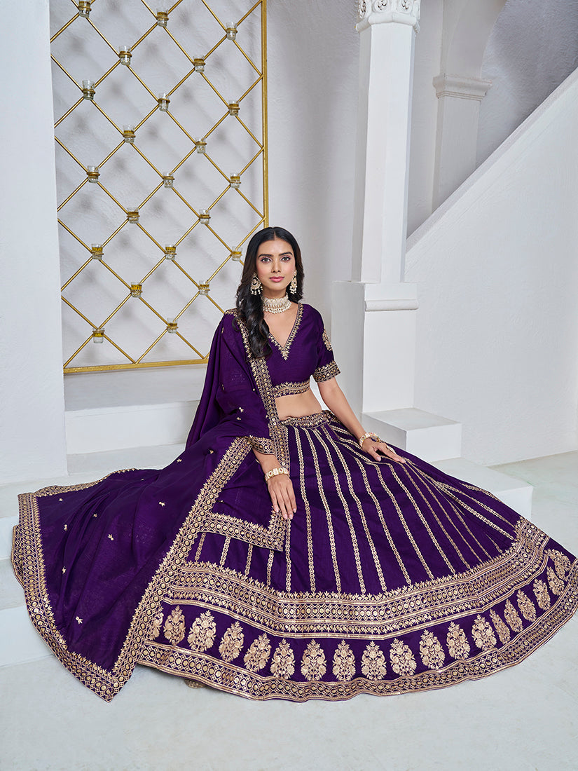 Purple Art Silk Embroidered Trendy Lehenga Choli