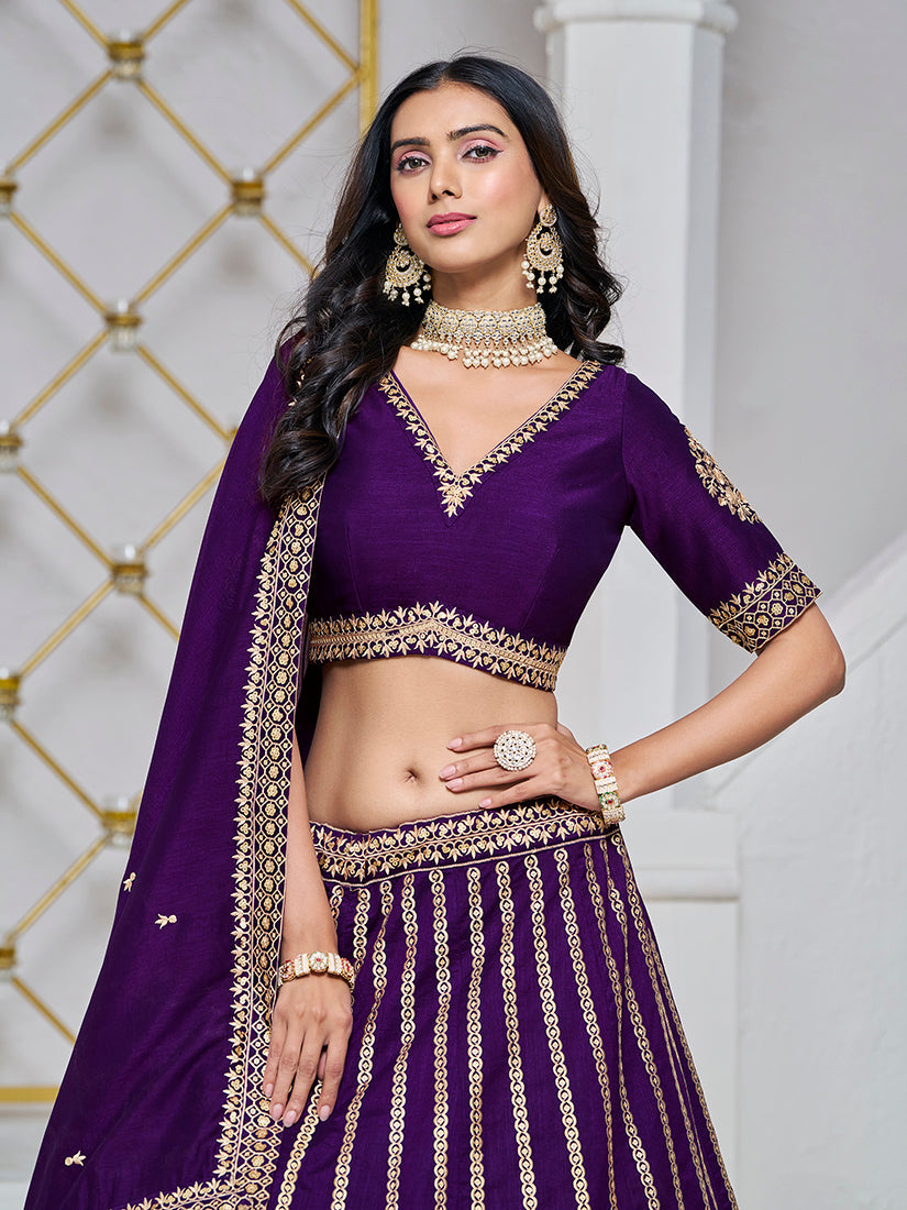 Purple Art Silk Embroidered Trendy Lehenga Choli