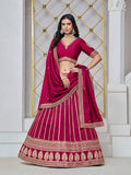 Rani pink art silk lehenga choli with detailed traditional embroidery