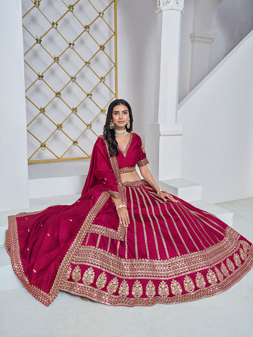 Rani Pink Embroidered Art Silk Trendy Lehenga Choli Set