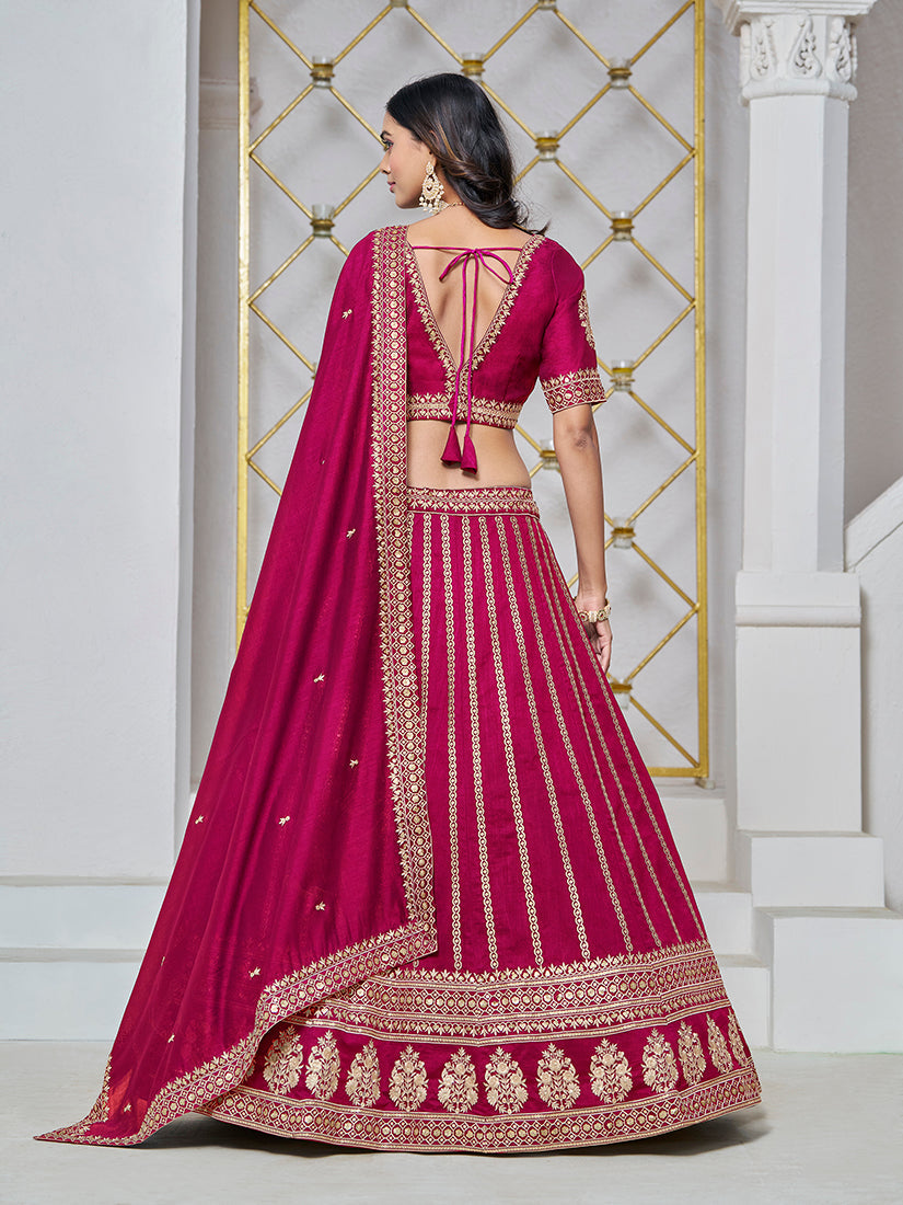 Rani Pink Embroidered Art Silk Trendy Lehenga Choli Set