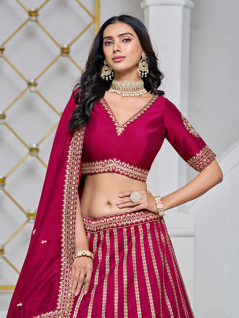 Rani Pink Embroidered Art Silk Trendy Lehenga Choli Set