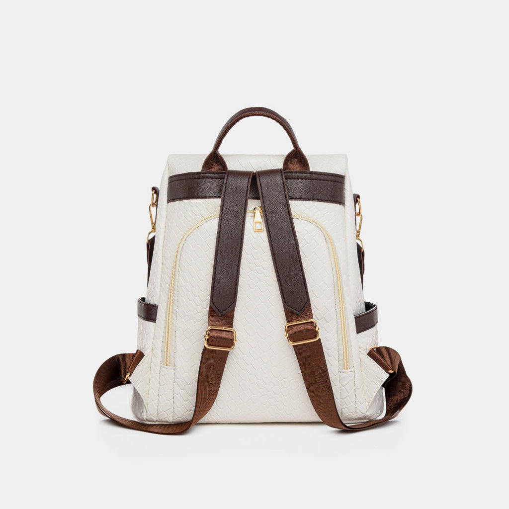 Woven Texture PU Leather Backpack Convertible Shoulder Bag