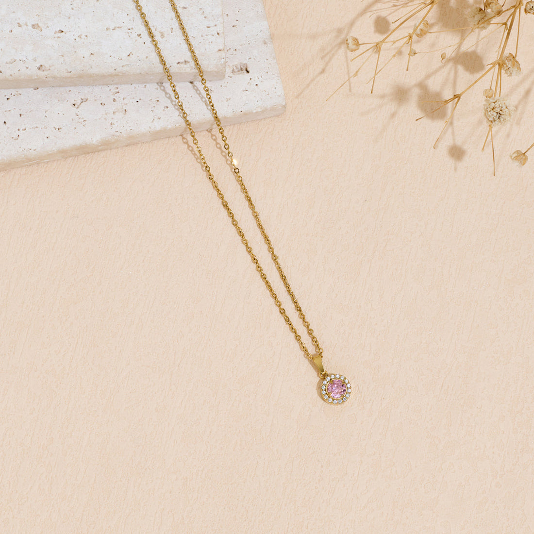 Stainless Steel Pendant Necklace with Dazzling Zircon Inlay