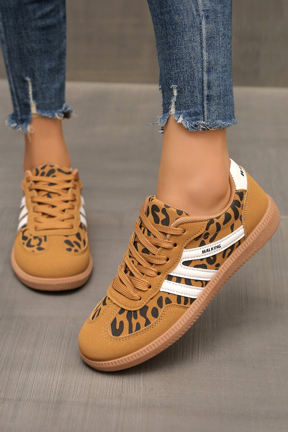 Women Leopard Print Lace Up Sneakers Casual Urban Walking Shoes - Image 2