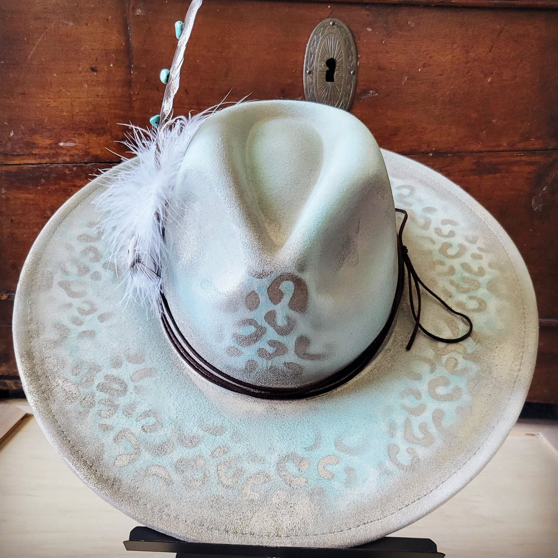 Hand-Painted Mint Leopard Boho Western Cowgirl Hat - Image 4