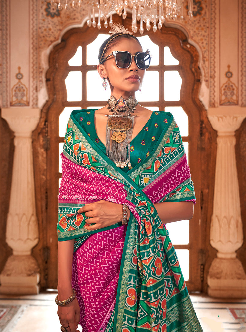 Rani Pink Patola Print Contemporary Festival Saree
