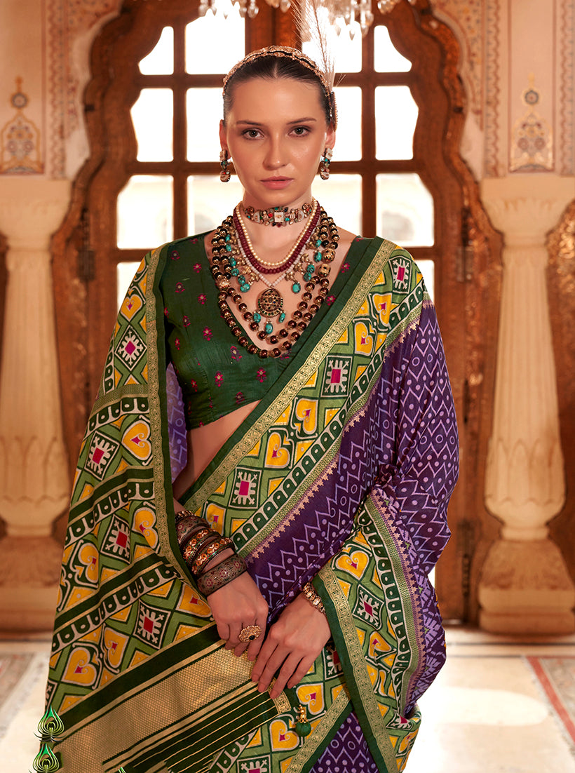 Purple Patola Print Contemporary Festival Saree