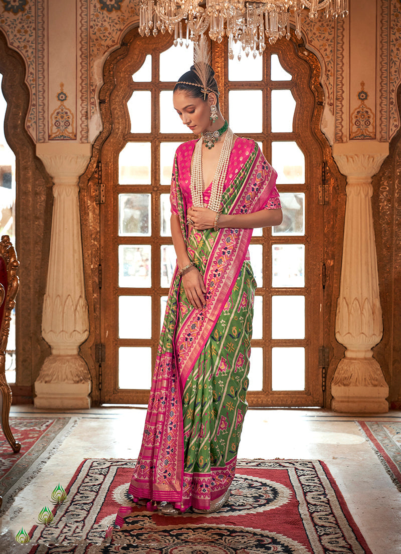 Light Green Patola Print Festival Contemporary Saree