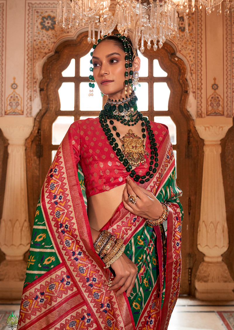 Green Patola Print Contemporary Saree for Festive Celebrations