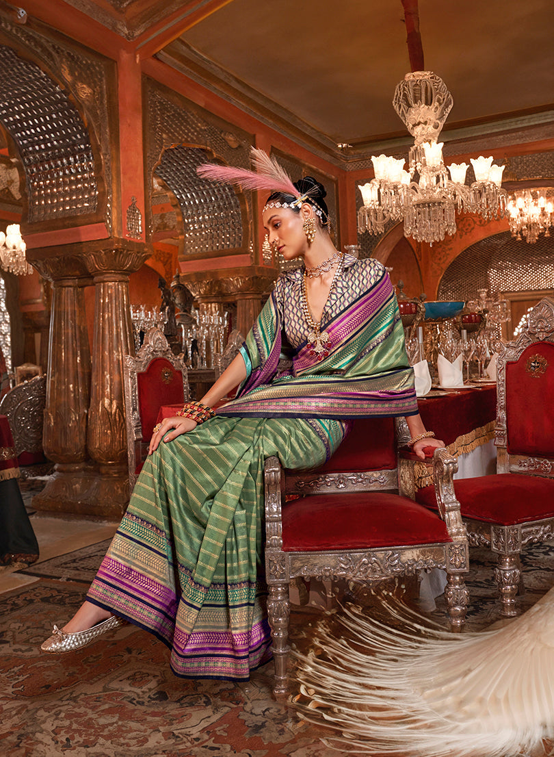 Traditional Green Silk Saree with Elegant Zari Weaving
