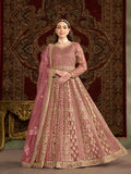 Pink embroidered net gown-style salwar suit for festive occasions
