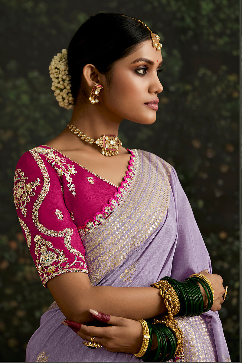 Lavender Dola Silk Sequins Border Classic Saree