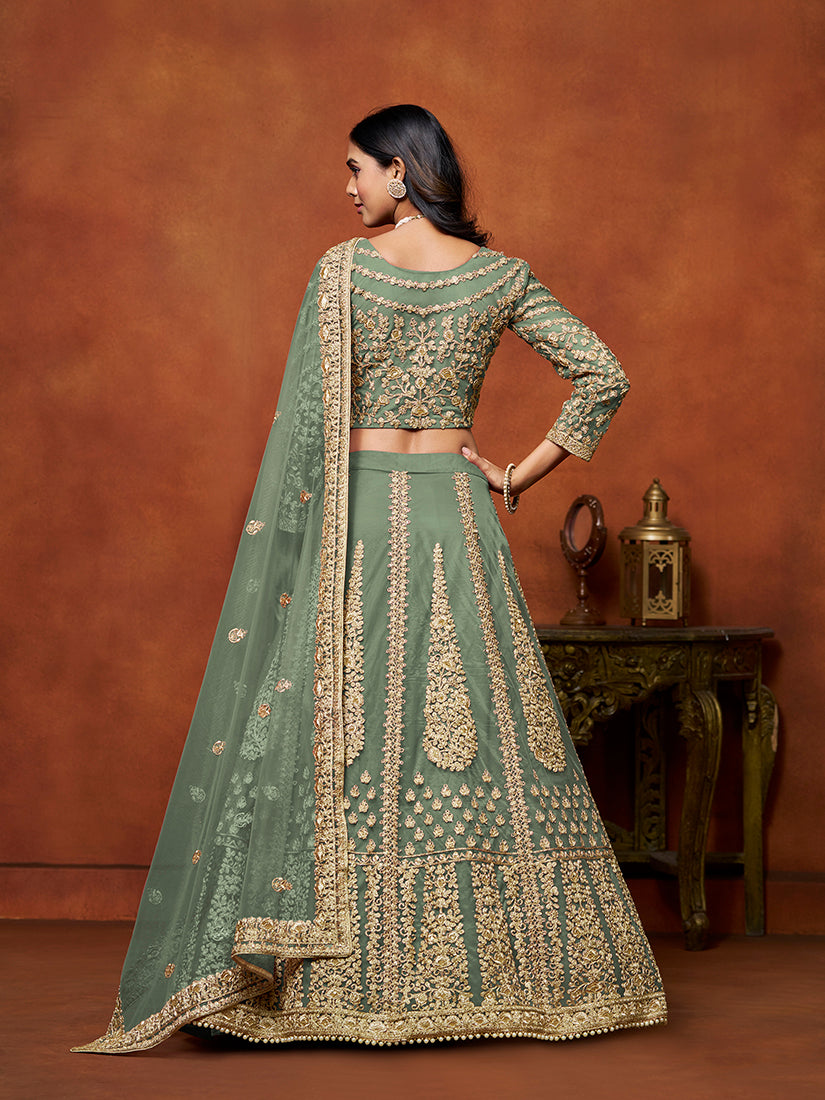Green Net Embroidered Designer Lehenga Choli for Divas