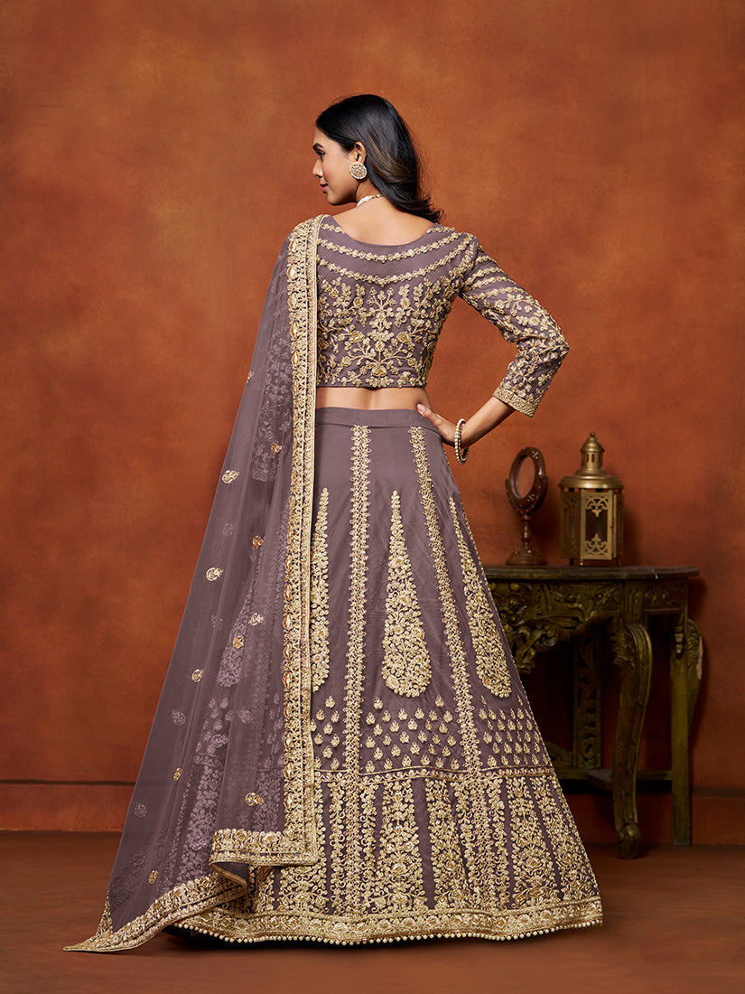 Purple Net Embroidered Designer Lehenga Choli for Weddings