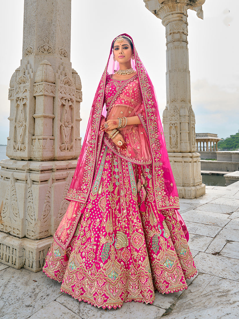 Rani Pink Silk Embroidered Bridal Lehenga Choli with Zari Work