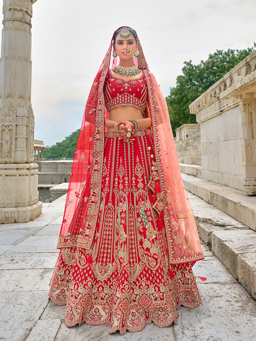 Red Silk Embroidered Bridal Lehenga Choli with Zari Work