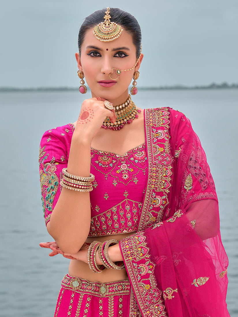 Rani Pink Silk Embroidered Bridal Lehenga Choli with Zari Work