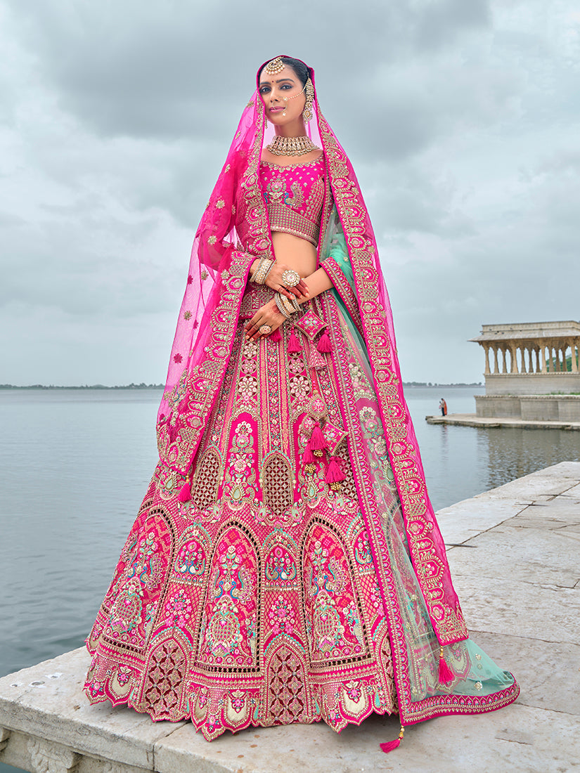 Rani Pink Silk Embroidered Bridal Lehenga Choli with Zari Work