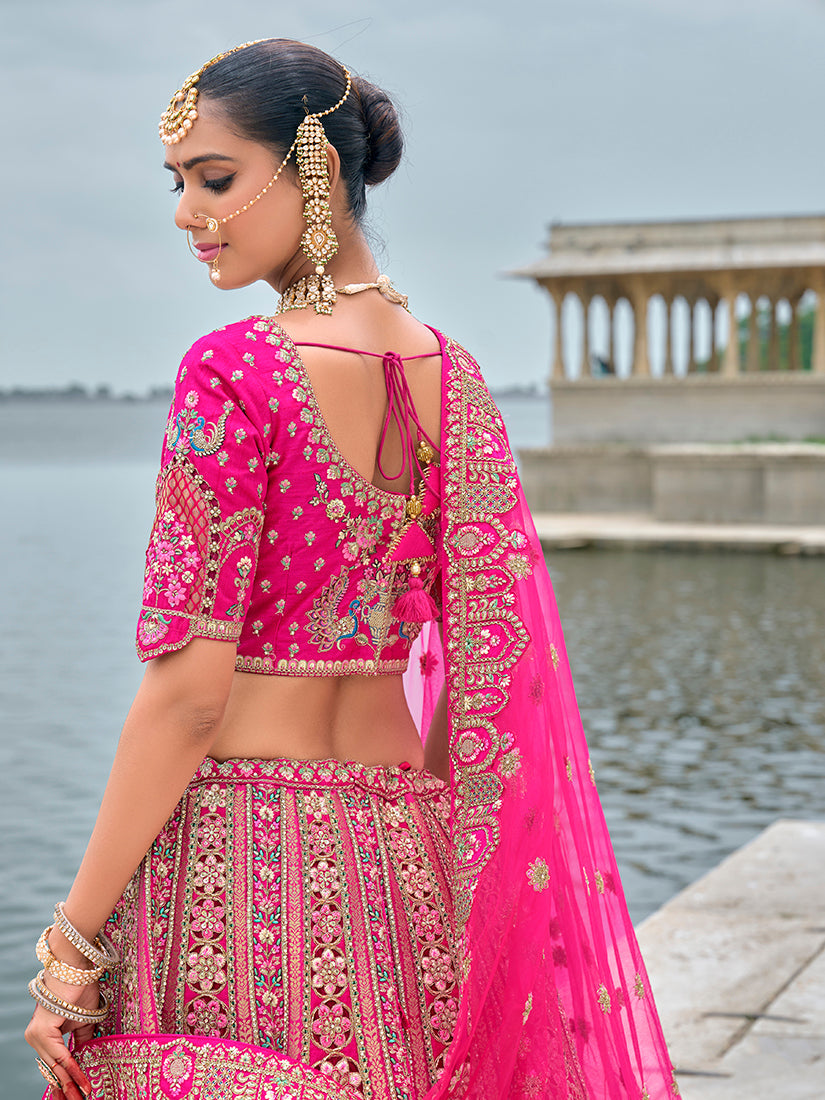 Rani Pink Silk Embroidered Bridal Lehenga Choli with Zari Work