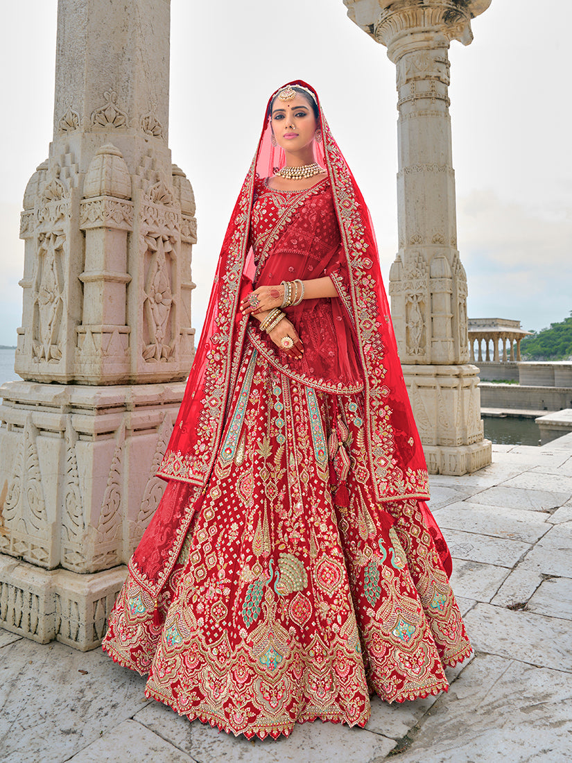 Red Silk Embroidered Bridal Lehenga Choli with Zari Work