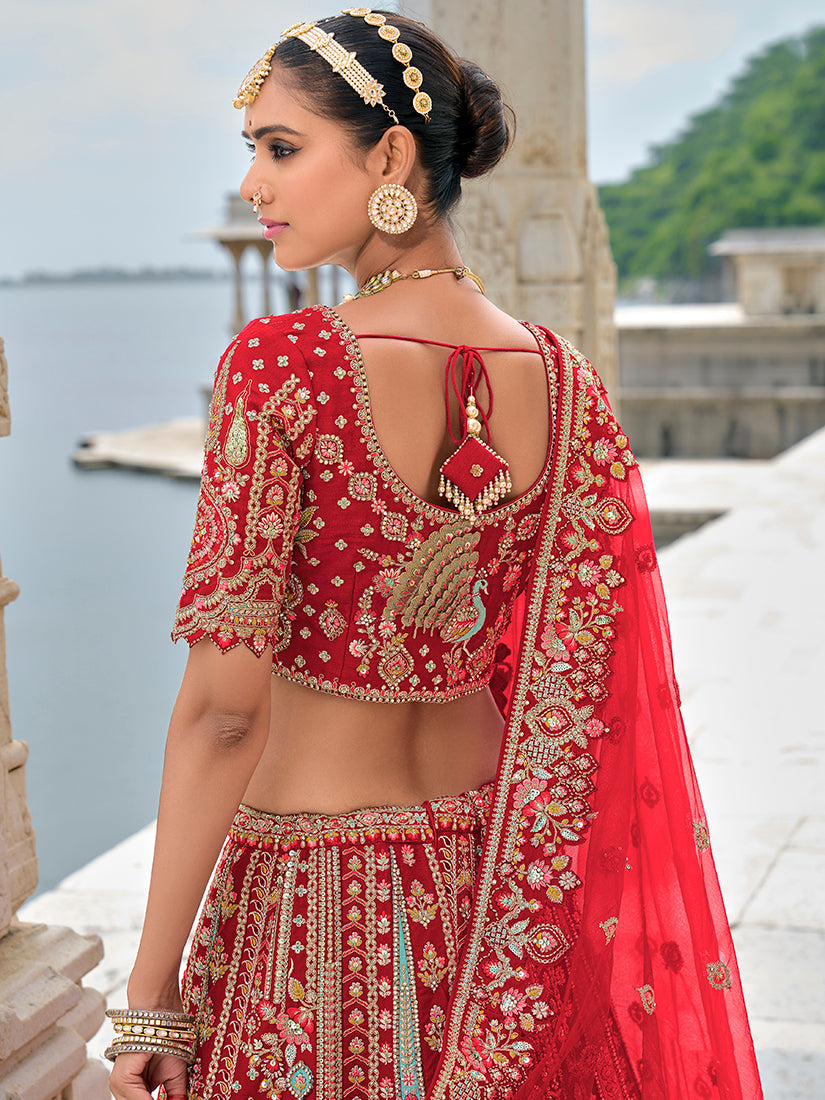 Red Silk Embroidered Bridal Lehenga Choli with Zari Work