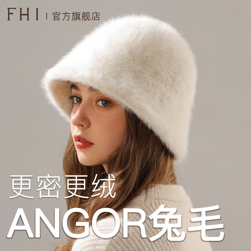 Women's Real Rabbit Plush Winter Bucket Hat for Comfortable Fit - Image 7
