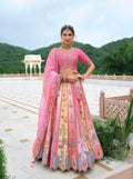 Pink silk blend lehenga choli featuring trendy sequin embroidery.