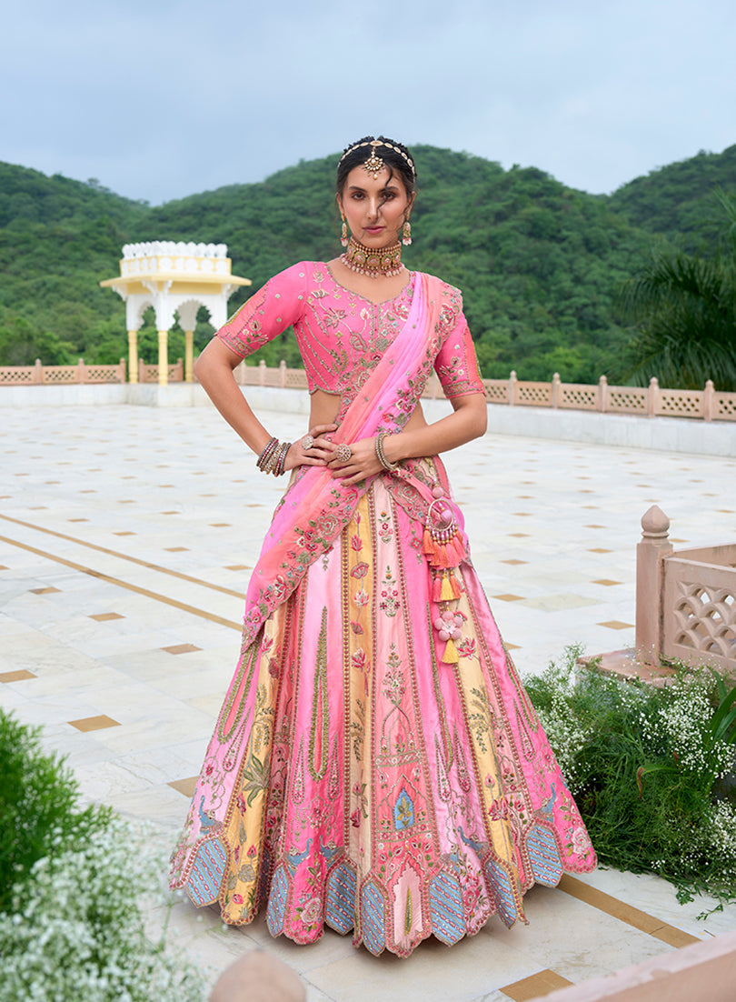 Pink Silk Blend Embroidered Sequins Designer Lehenga Choli