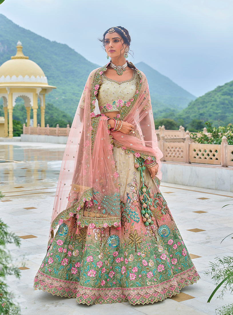 Multi Colour Silk Blend Embroidered Sequin Lehenga Choli