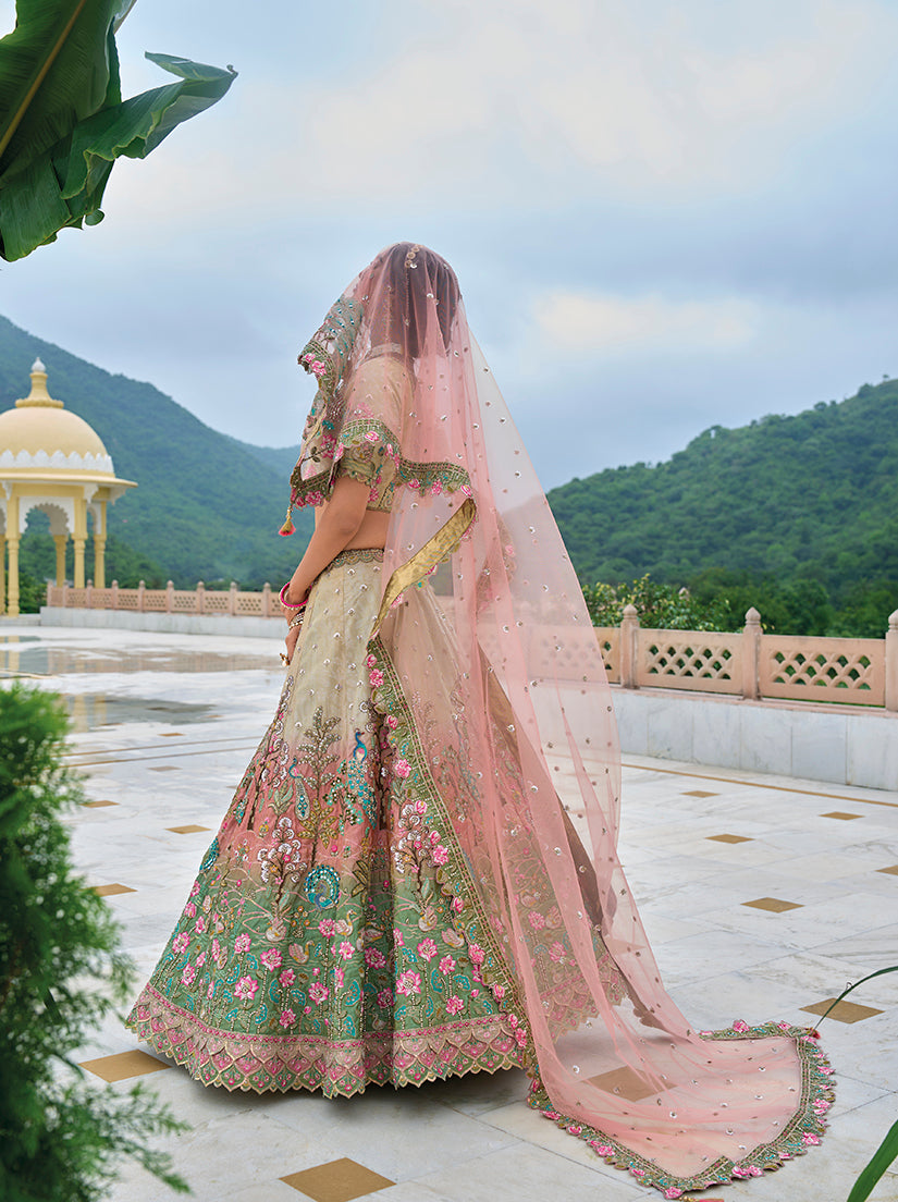Multi Colour Silk Blend Embroidered Sequin Lehenga Choli