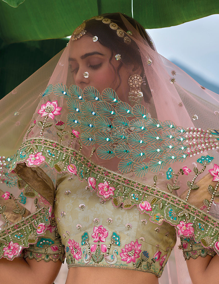 Multi Colour Silk Blend Embroidered Sequin Lehenga Choli