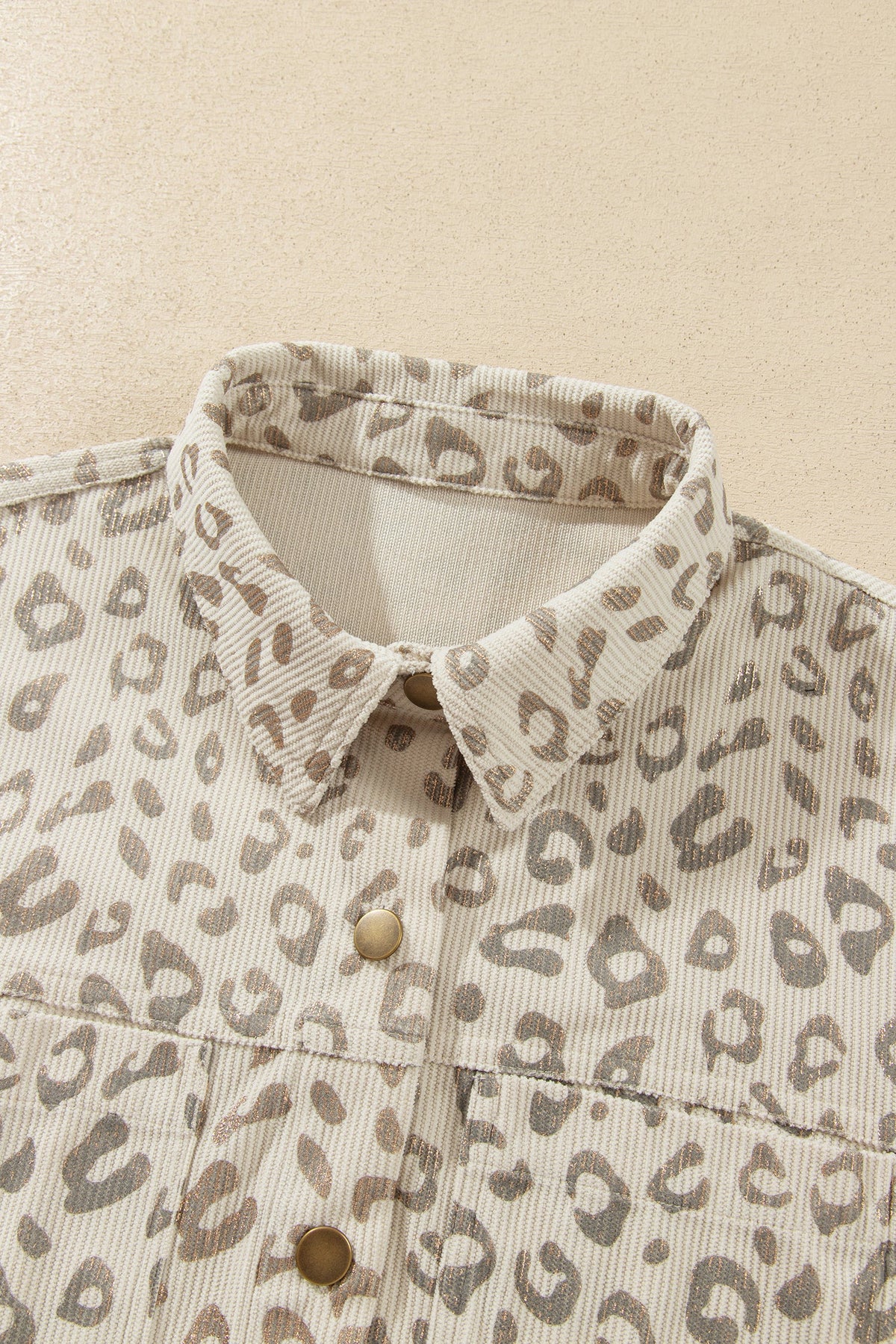 Leopard Corduroy Collared Patch Pocket Jacket