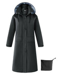 Ubon Womens Rain Coat Waterproof with Hood Long Raincoat Packable Rain Jacket Casual Windbreaker Black Medium