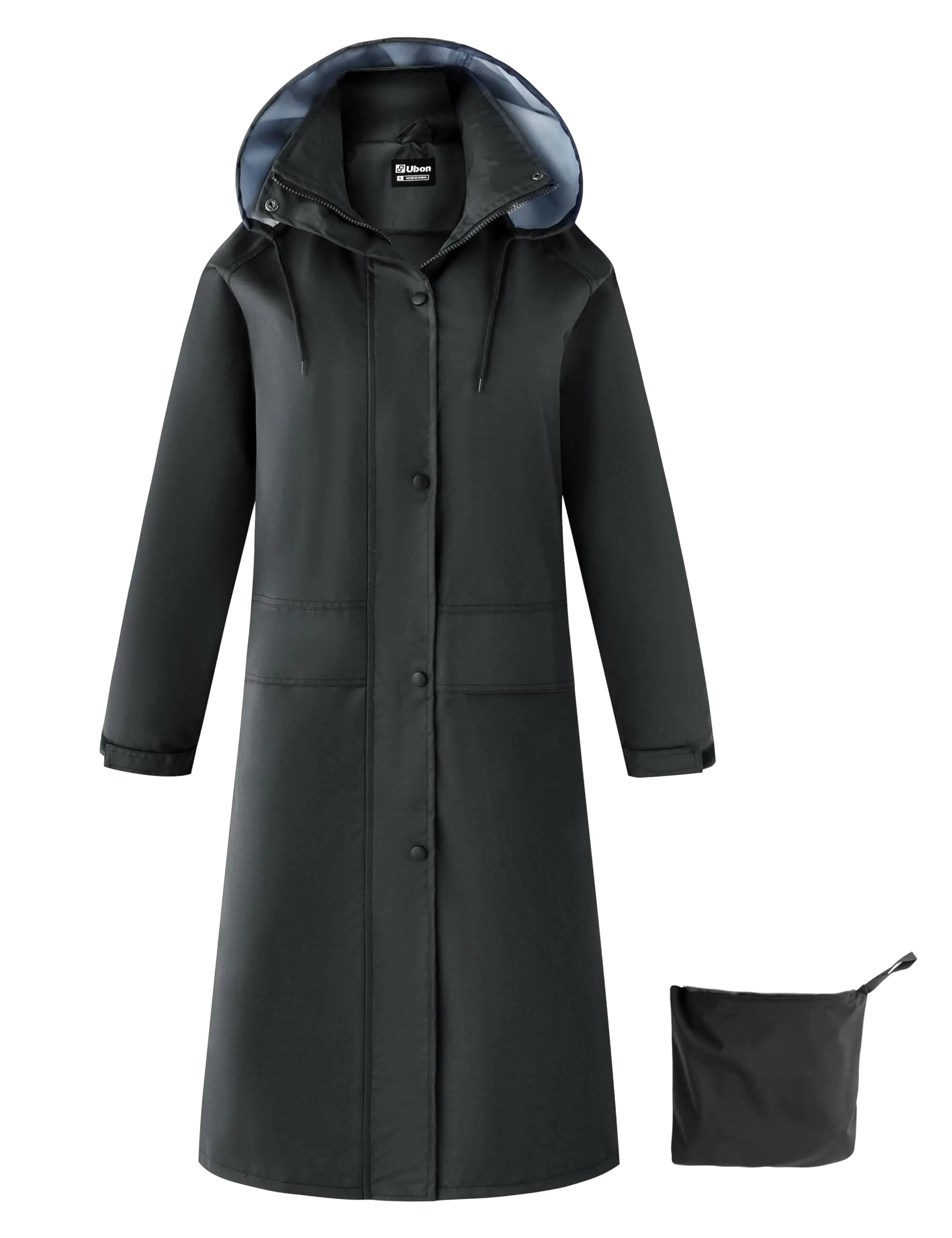 Ubon Womens Rain Coat Waterproof with Hood Long Raincoat Packable Rain Jacket Casual Windbreaker Black Medium