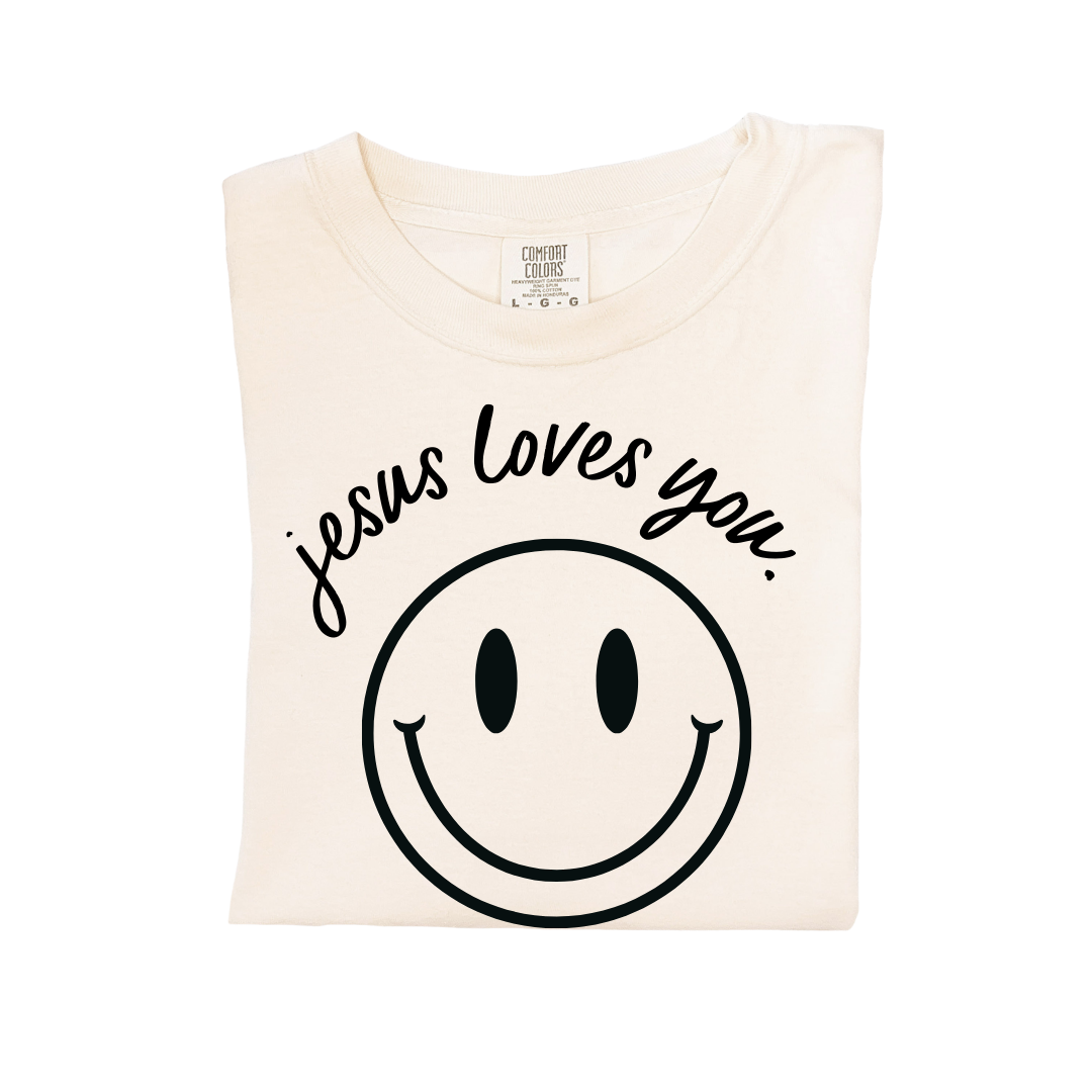 Jesus Loves You Smiley Graphic Tee Unisex Relaxed Fit Cotton Shirt