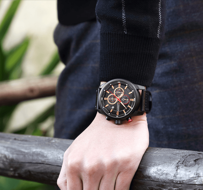 Men’s Elegant Sport Chronograph Watch with Leather Band