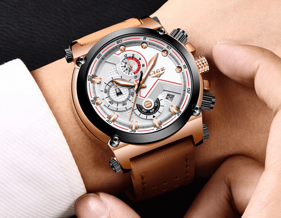 Modern Waterproof Quartz Watch with Genuine Leather Strap