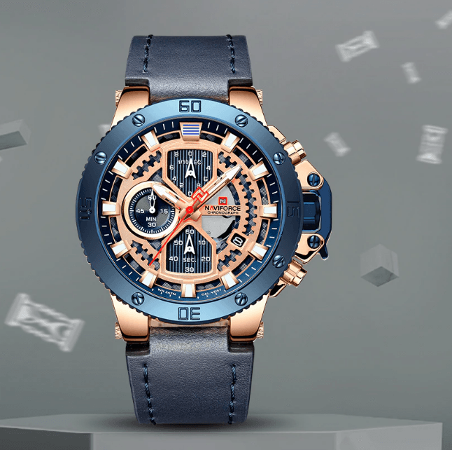 Men's Waterproof Casual Chronograph Watch with Leather Strap