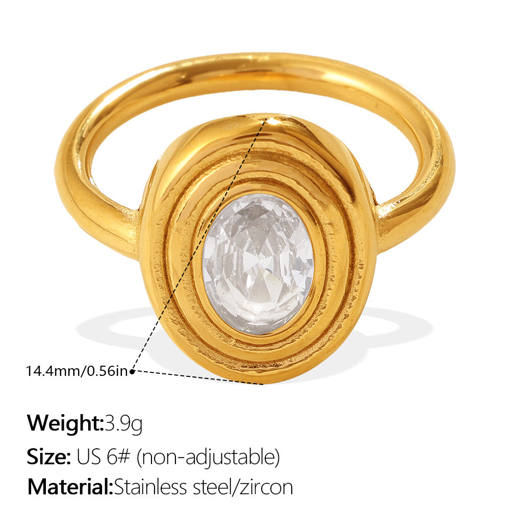 European And American Cross-border Vintage Luxury Oval White Diamond Ring, With A Sophisticated And Niche Design, In Gold Finger Ring Accessory.