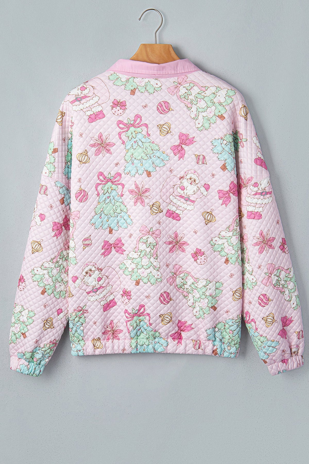 Christmas Santa Quilted Buttoned Collar Sweatshirt