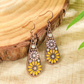 Metal Earrings Water-drop-shaped With Small Daisies Oil-drip Style