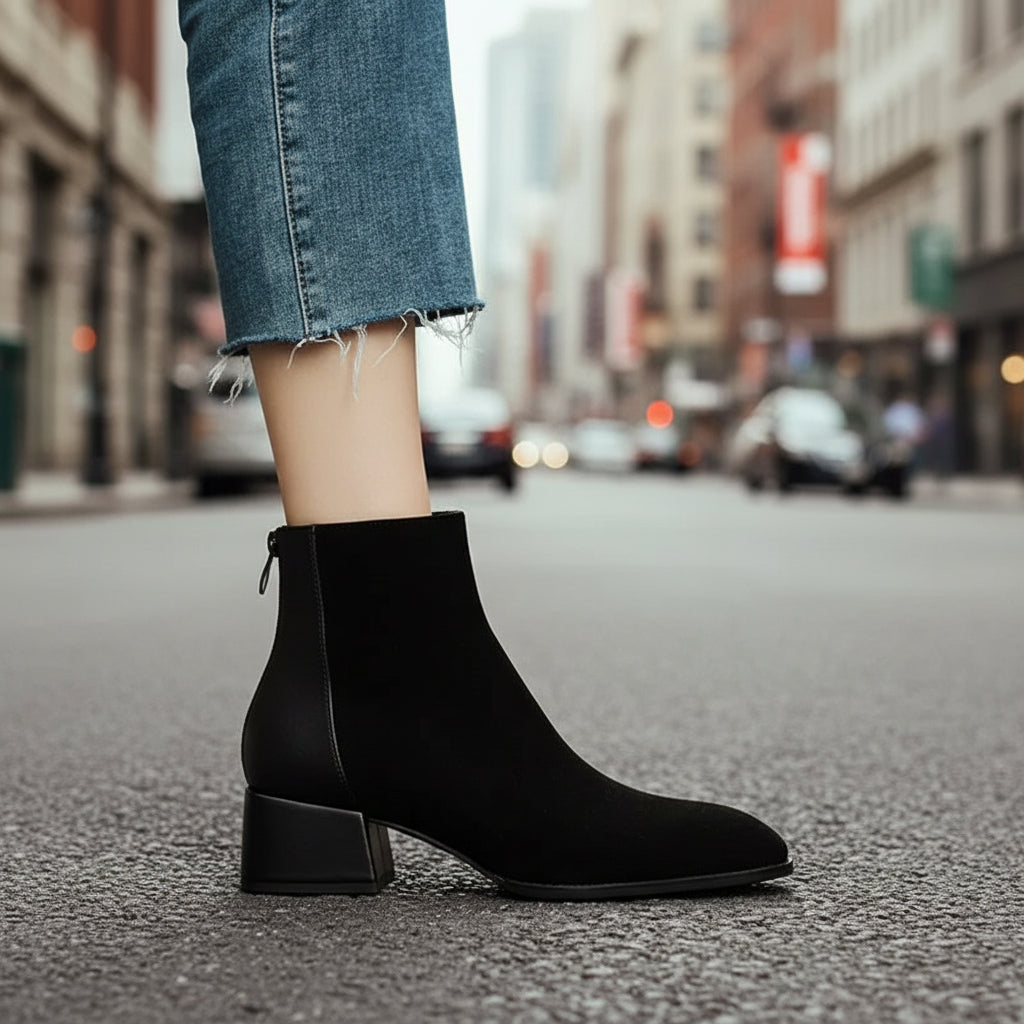 Women’s Suede Mid-Heel Martin Boots – Chic Casual Ankle Boots
