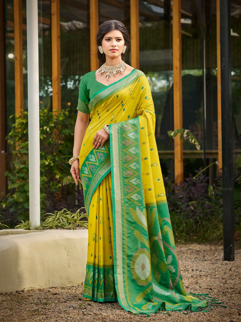 A beautiful Mustard Soft Silk Saree with a matching blouse piece.