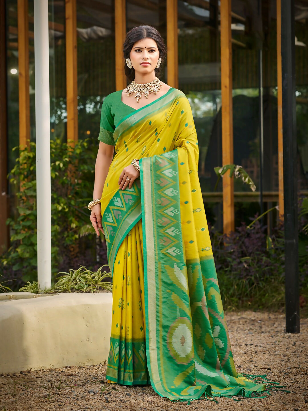 A beautiful Mustard Soft Silk Saree with a matching blouse piece.