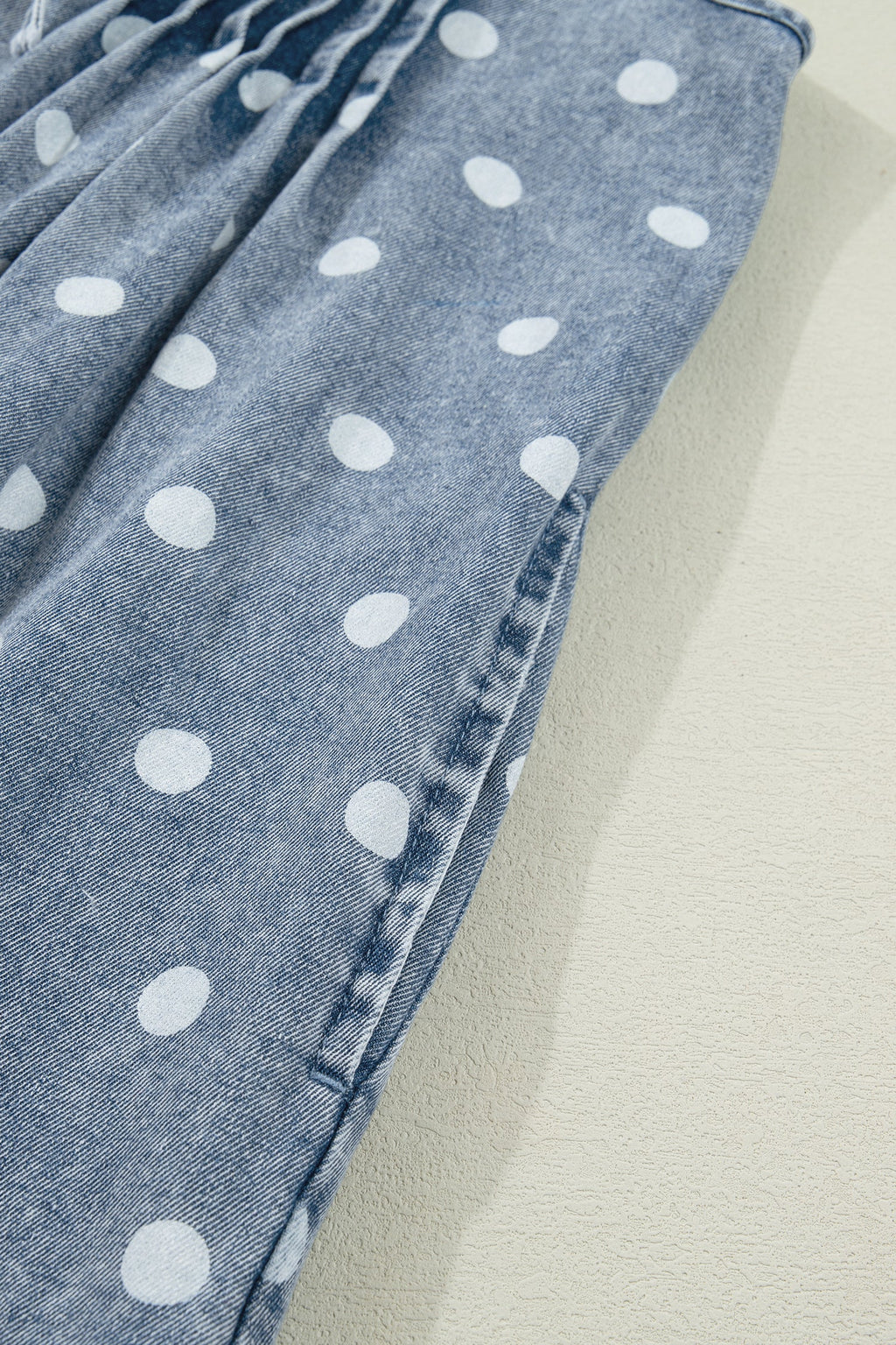 Lexi Tie Pleated Loose Romper in Blue Polka Dot Denim