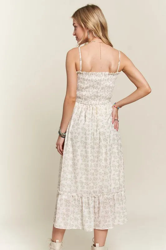 Women's Smocked Floral Cami Dress with Ruffled Hem