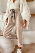 Gray Morn Corduroy Leopard Drawstring High Waist Trousers